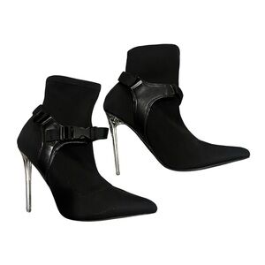 Black Stiletto Buckle 4.5” Transparent Heel Boots Size 8